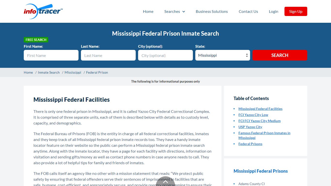 Mississippi Federal Prison Inmate Search - Infotracer.com